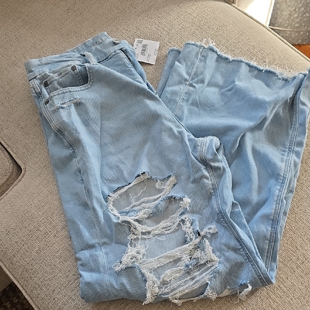 Light Blue Distressed Women AE Jeans